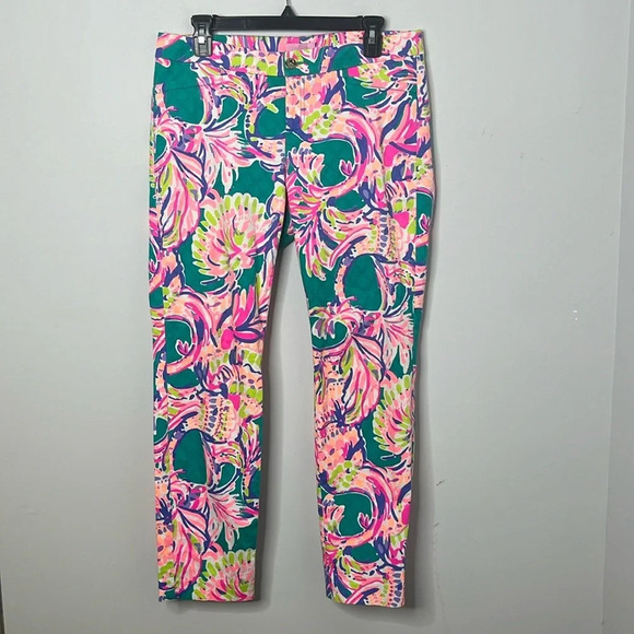 Lilly Pulitzer Kelly Textured Safari Sighted Agate Green Ankle Pants - Picture 1 of 7